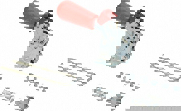 Pull-Action Latch Clamp: Vertical, 495 lb, J-Hook, Flanged Base